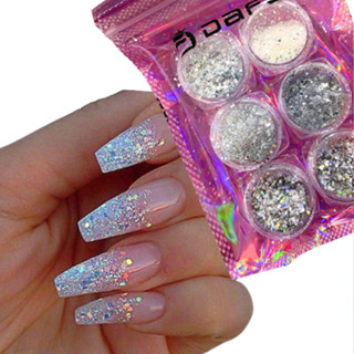Kit 6 Glitter Flocado Fino Brilho Cores para Decoração de Unhas Maquiagem