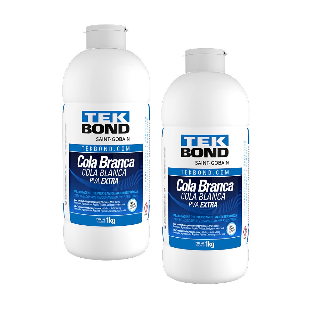Kit 2 Cola Branca PVA Extra 1kg Tekbond Multiuso Artesanato Madeira Biscuit