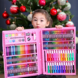 Kit Material Escolar Completo Estojo Maleta De Pintura Infantil 48 a 150 Peças Para Colorir + 6 Desenhos Dinossauro Unicórnio Meninas Carros de Desenhar Canetinha caneta kit papelaria giz de cera