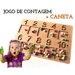 Rêf. 082 - Brinquedos Educativos Jogo de Contagem + Caneta de Mdf - madeira , tabuleiro pedagógico didático