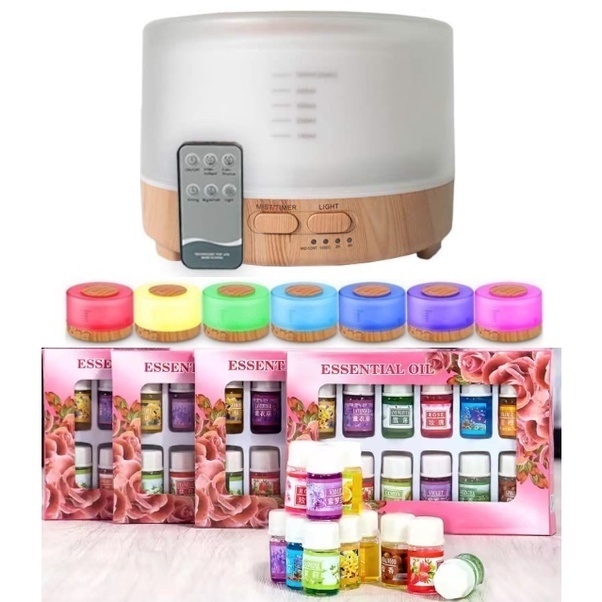 Aromatizador de Ambiente Umidificador e Difusor Ultrassônico Com Lumaria Led + Kit 12 Essências