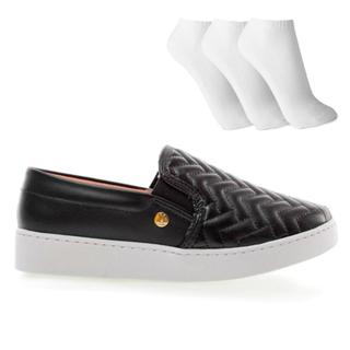 Tênis Vizzano Slip On Elástico Feminino Preto + 3 Pares de Meias Original com Nota Fiscal e Garantia