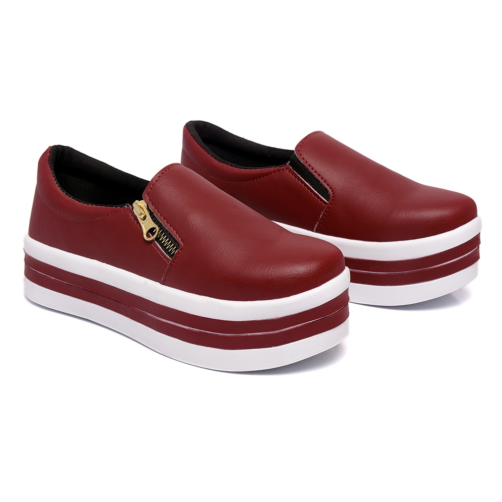 Sapatenis Slip Feminino De Plataforma Com Ziper Lateral