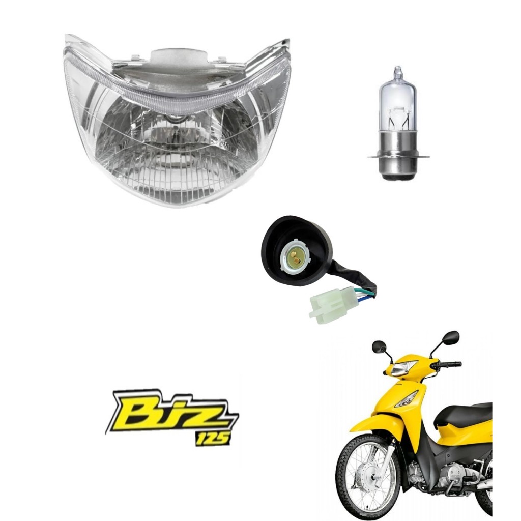 Bloco Optico Farol Moto Biz 125 06 á 10 c/ Soquete e Lâmpada tipo M5 em Oferta na Shopee