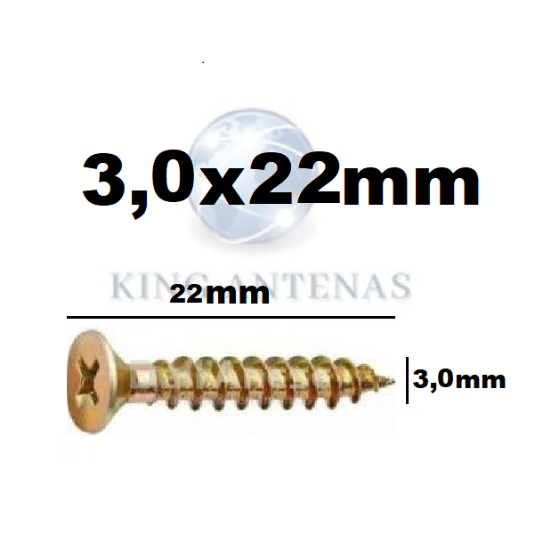 Kit 50 Peças Parafuso 3,0x22 para Madeira Chipboard Cabeça Chata Philips - New Fix