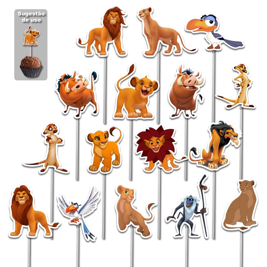 Topper docinho, tag no palito, topo para doces tipo brigadeiro tema O Rei Leão - Kit com 50, 60, 80, 100 unidades em Oferta na Shopee