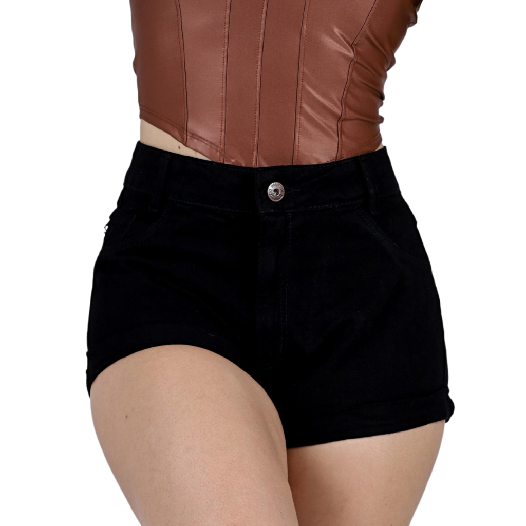Shorts Jeans Feminino Preto Curto Cintura Alta Cos Alto Barra Dobrada Hot Pants Blogueira Luxo em Oferta na Shopee