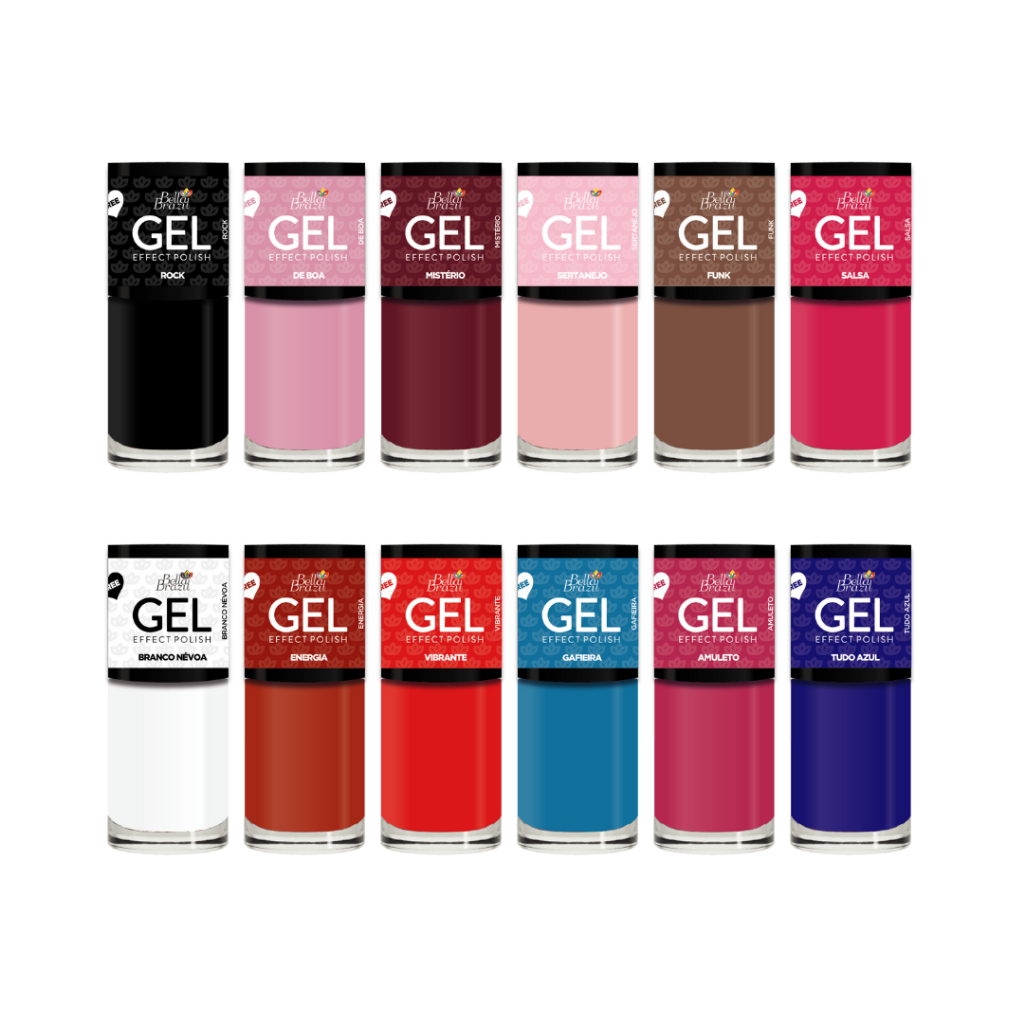 Kit 12 Esmaltes Efeito Gel Bella Brazil 810 842 839 805 806 813 829 844 825 817 833 834
