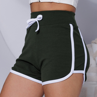 Shorts Curto Feminino com Amarração Detalhe Branco nas Laterais Malha Crepe M ao Extra em Oferta na Shopee