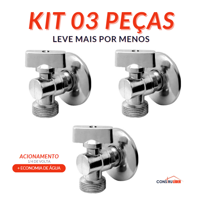 Kit 3 peças - Registro Esfera Torneira Metal Máquina Lavar Roupa/Louça 1/2 - LEVE MAIS E PAGUE MENOS