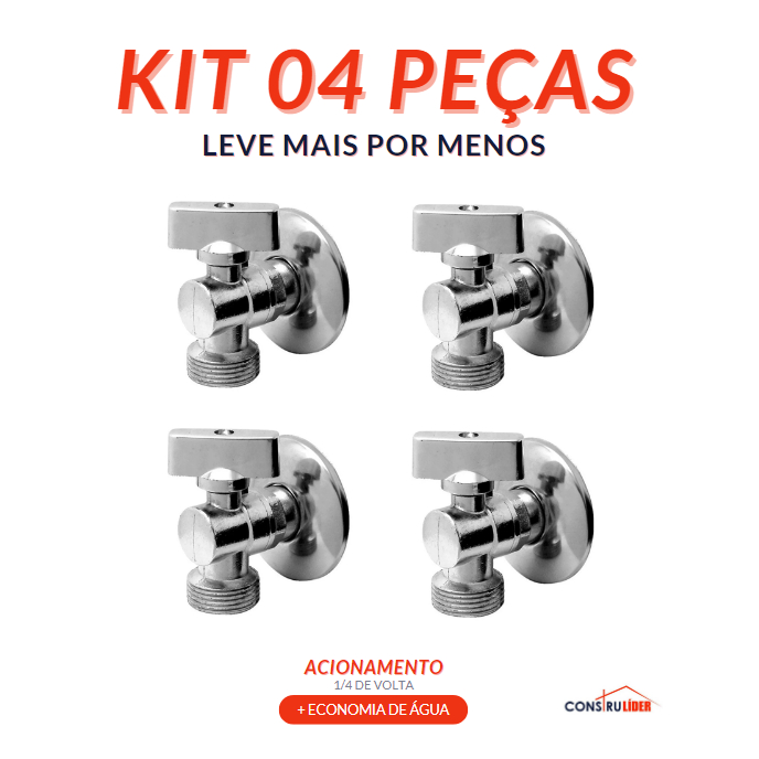 Kit 4 peças - Registro Esfera Torneira Metal Máquina Lavar Roupa/Louça 1/2 - LEVE MAIS E PAGUE MENOS