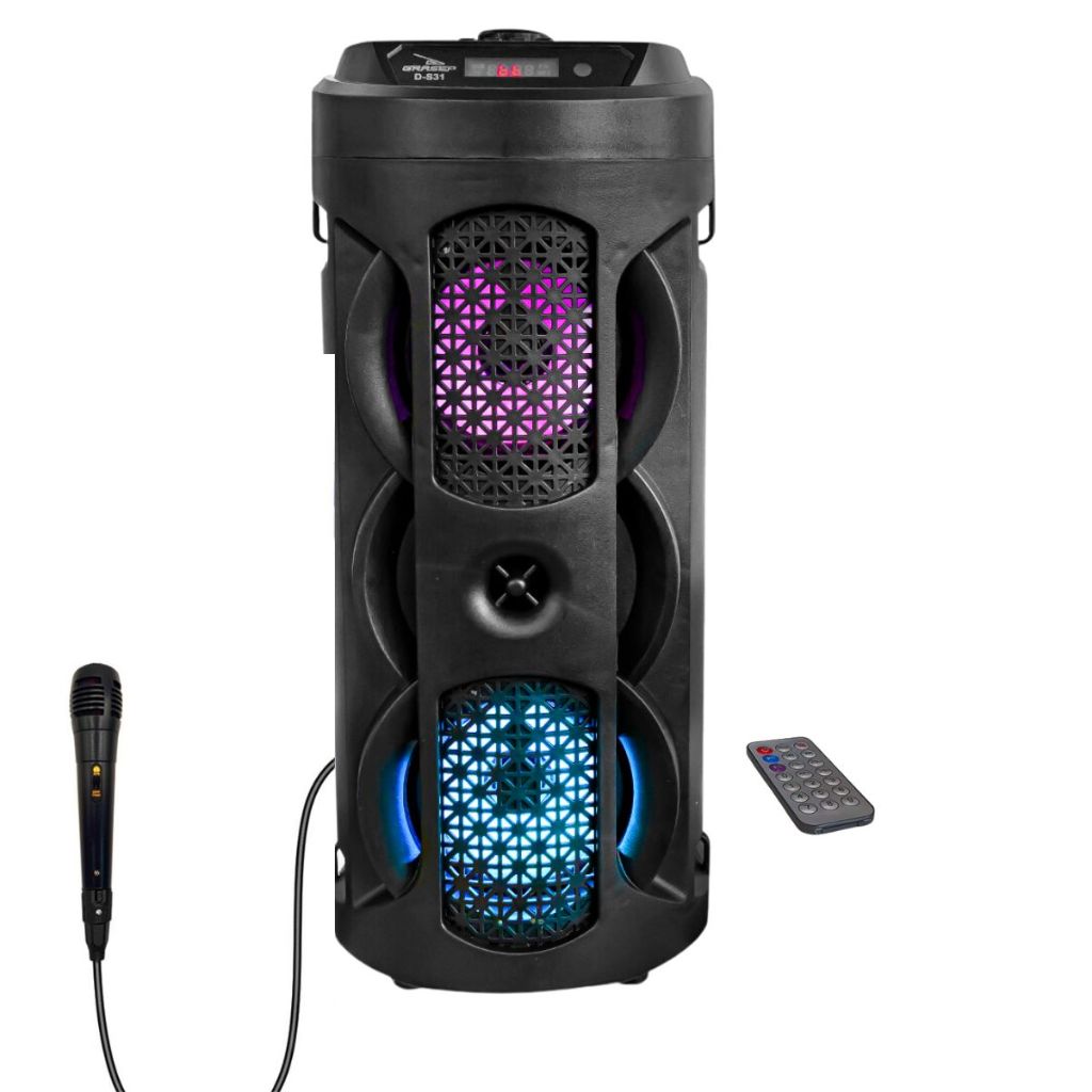 Caixa de som Bluetooth Grande Portátil Com Microfone E Controle Led RGB