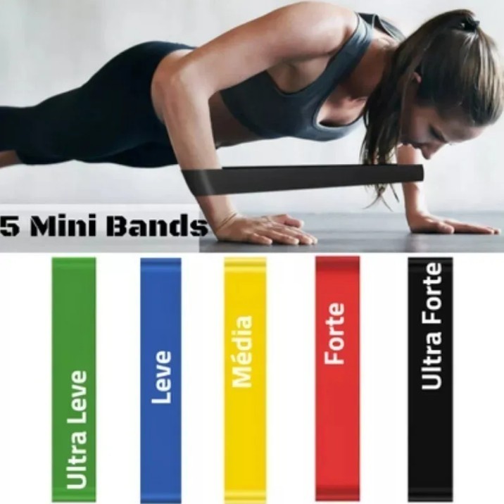 Kit Mini Band 5 Faixas Elásticas de Tensão Muscular