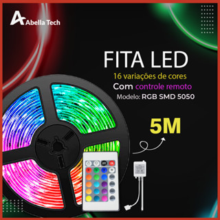 Fita LED 5050 SUPER LED ULTRA RGB 5M 12V 300 LEDS FITA + CONTOLE | 16 CORES IP20 Pronta Entrega