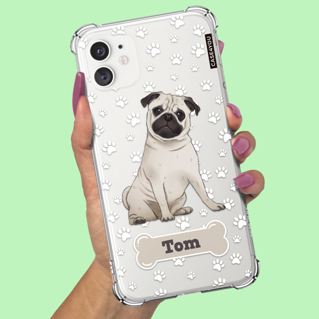 Capa Capinha de celular Personalizada Anti-impacto com nome Pug