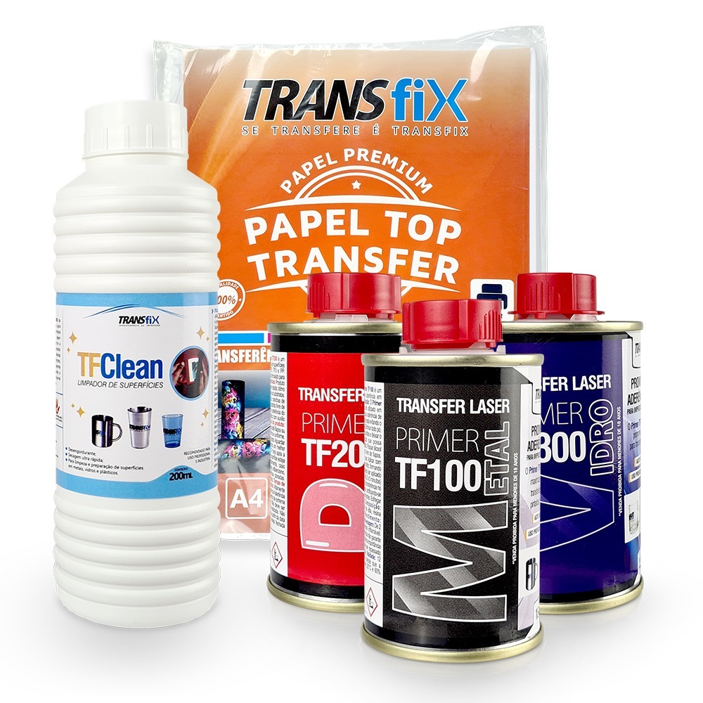 Kit Blindeiro Transfer Laser Transfix - Tf100 (150ml) + Tf200 (150ml)  + Tf300 (150ml)  + TfClean + Papel Top Transfer