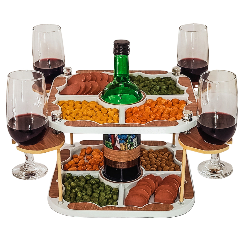 Petisqueira Porta Vinho e Taças Plástico Estilo Bambu para Frios