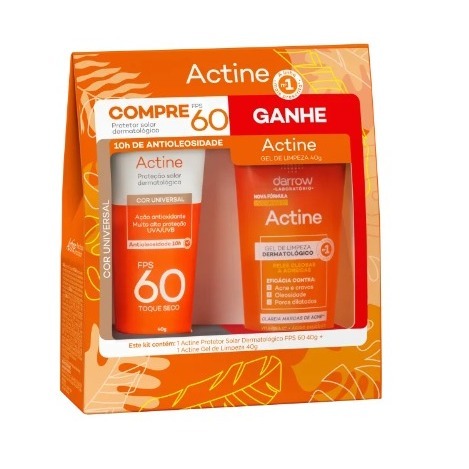Kit Protetor Solar Darrow Actine FPS60 Cor universal Ganha Gel de limpeza 40g