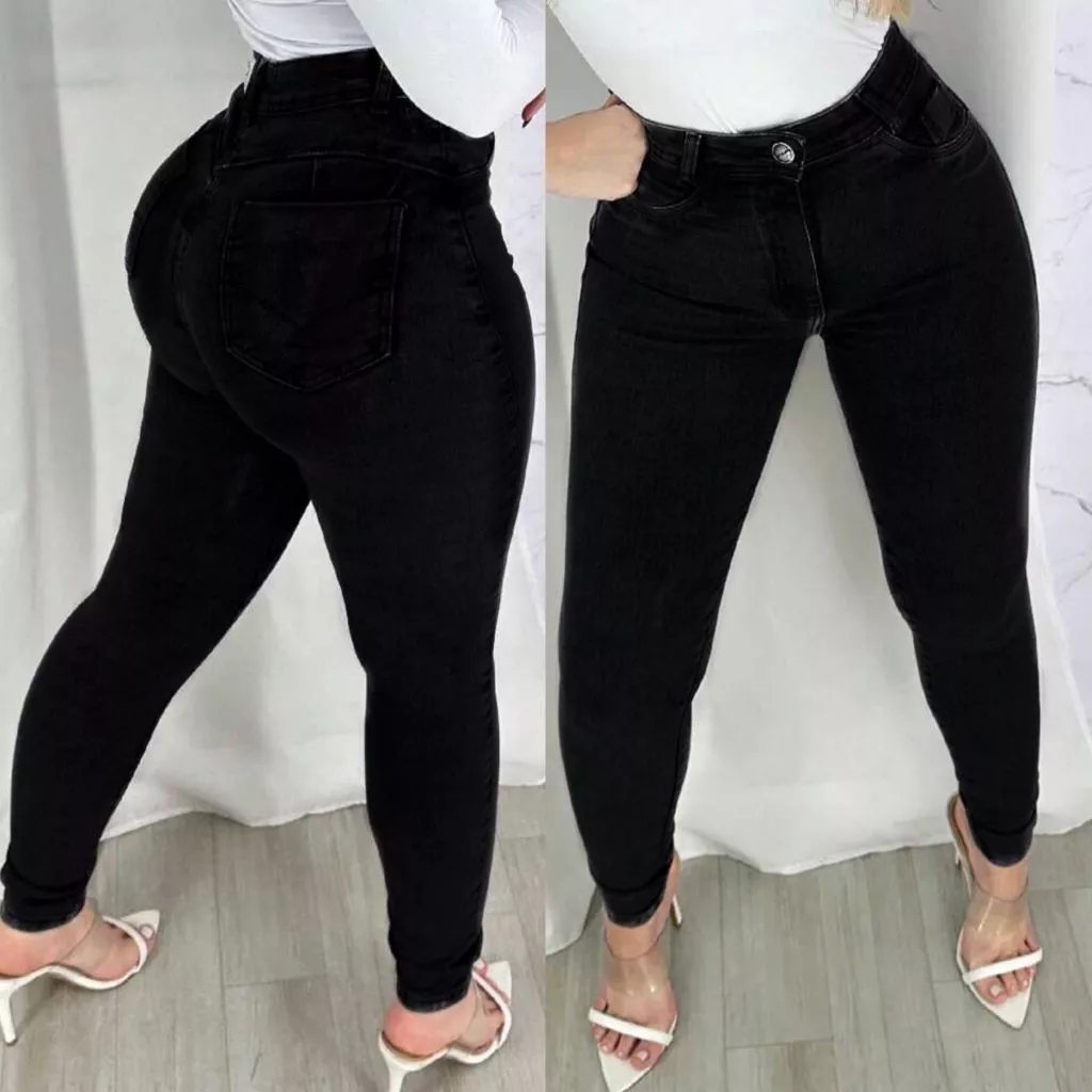 Calça Jeans Preta Feminina Skinny Cintura Alta com Lycra Levanta Bumbum — imagem 1