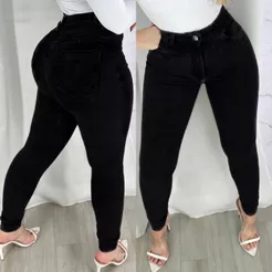 Calça Jeans Preta Feminina Skinny Cintura Alta com Lycra Levanta Bumbum