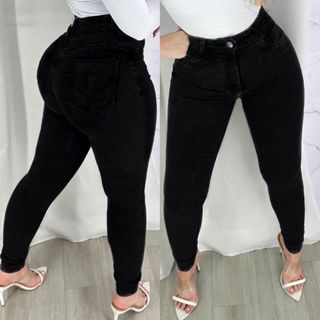 Calça Jeans Preta Feminina Skinny Cintura Alta com Lycra Levanta Bumbum