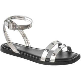 Sandalia Feminina Rasteira Flatform Com Tachas Pirâmides Metalizada Confortável Papete Promoção Original Gigil
