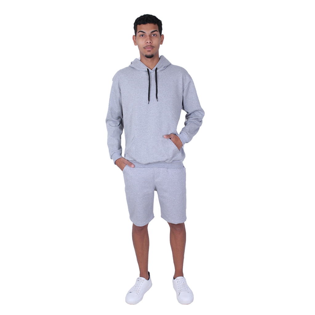 Conjunto Masculino Moletom Canguru Com bolso mais Bermuda Blusa de Frio Unissex Sem Estampa Lisa