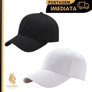 Boné Liso de Algodão Tecido Aba Curva Preto e Branco