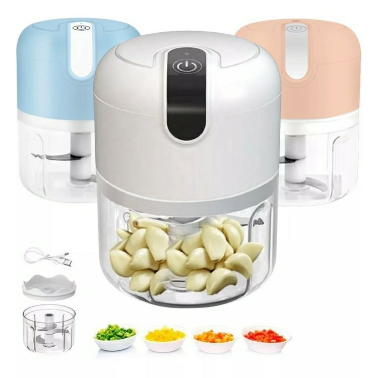 Mini Processador Elétrico de Alimentos Portátil com 3 lâminas de aço inox USB 250 ml Bivolt
