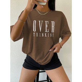 Camiseta Feminina Oversized Over Thinking estilo de Rua Largo Academia 100% Algodão 30.1 C...
