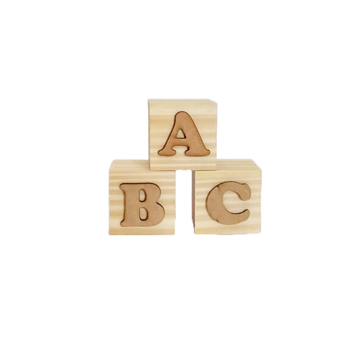 Kit 6 Cubo pinus 4,5x4,5 + letras 3 cm altura ( letra MDF) decoração