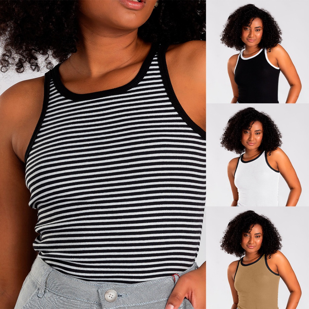 Regata Feminina Friso Contrastante em Oferta na Shopee