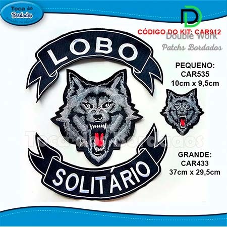 Kit Patch Bordado Bordado Lobo Solitário 37x29 + Patch Bordado pequeno Cód.1928