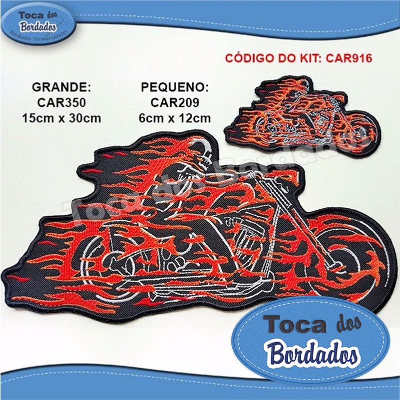Kit Patch Bordado Motoqueiro Fantasma 15x30 cm + Patch Bordado pequeno Cód.1932