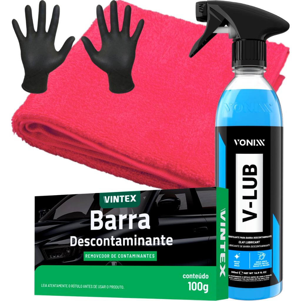 Massa Clay Bar V-Bar Vonixx V-Lub Lubrificante Pano + Luvas em Oferta na Shopee