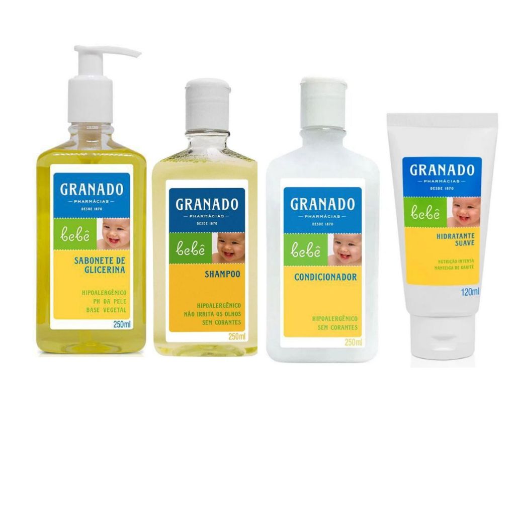 Kit Granado Bebê (sab. líquido, shampoo, cond e loção hidratante) - 04 Produtos em Oferta na Shopee
