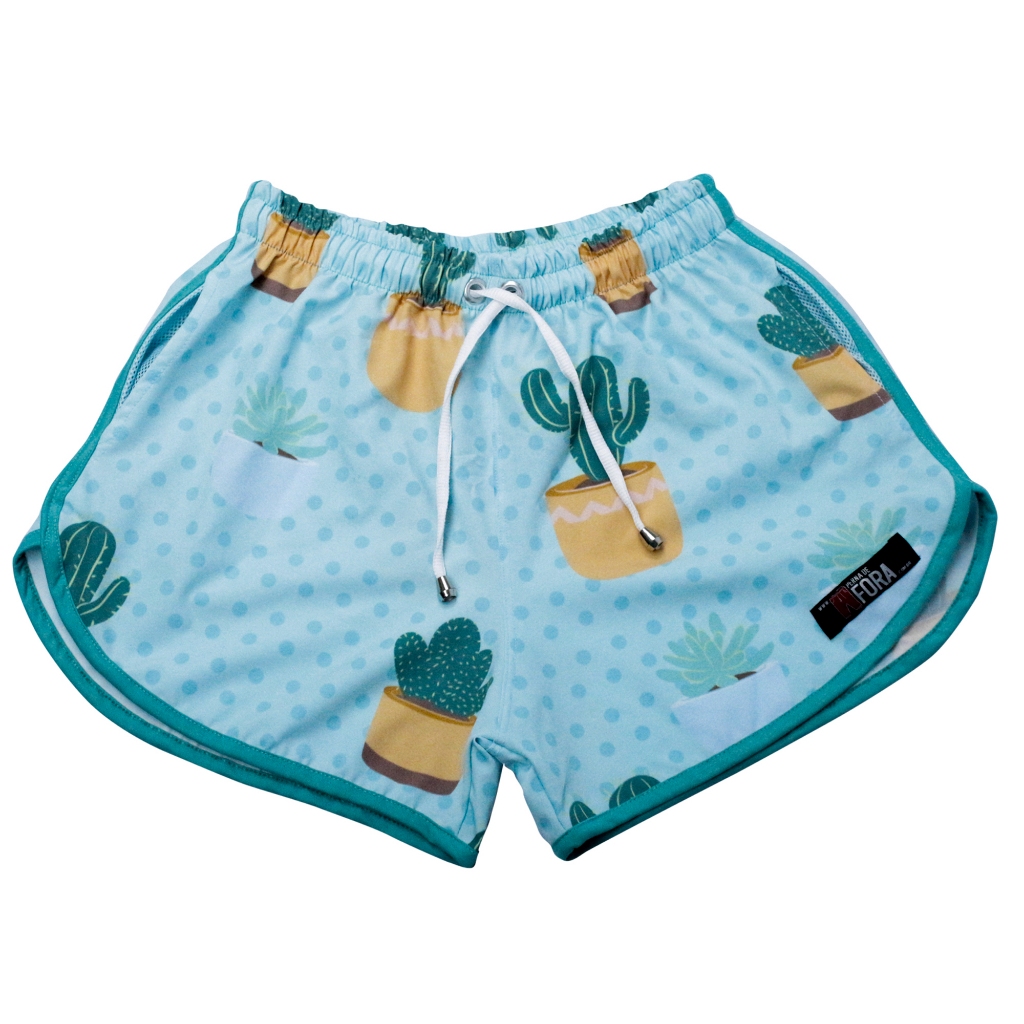 Short Cactos Azul Feminino Academia Verão Ciclista gringo, leve e soltinho, shortinho para academia, saída de praia , férias Summer, moda verão , roupa de academia , Canga,  Piscina Secagem Rápida Academia Treino Moda Praia - Envio Rápido