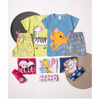 Kit Sortido 5 Pijama Infantil Menina - 5 Camisetas + 5 Bermudas - Promoção - Kit com 5 Pijamas de Roupa Infantil Menina Verão Bebe Barato
