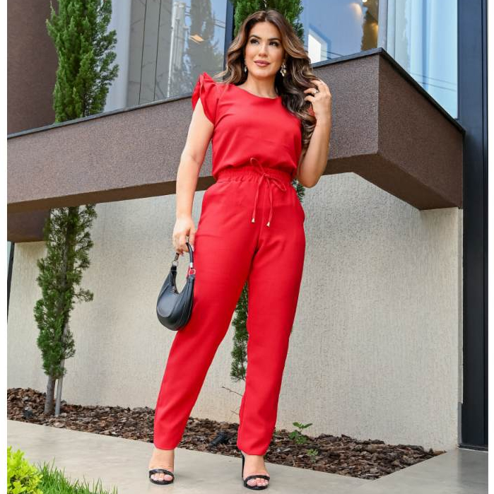 Conjunto Feminino Casual Sofisticado Blusa Calça em Linho De Algodão Com Babado Na Manga Cores Verão 2023 Roupa Feminina Scrub Uniforme Festa Barata Promoção Oferta