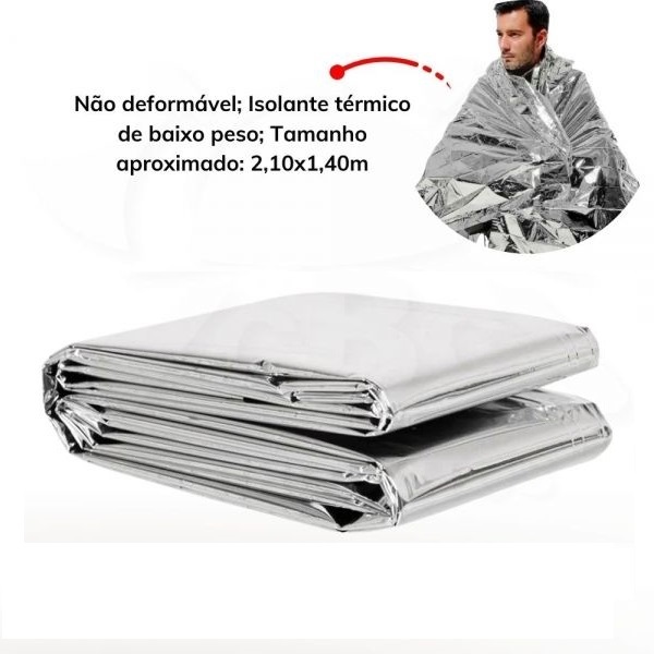 Cobertor Manta Térmica Aluminizado 2,10 x 1,40m Para Resgate, Emergência e Camping