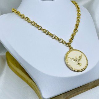Colar Feminino Dourado Espirito Santo Peróla Semi Joia Banhado A Ouro 18K Gargantilha Correntinha Feminina Chocker