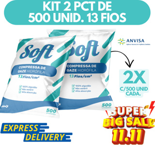 Kit 2 Compressa De Gaze 13 Fios 1000 Unidades Soft Hidrófila Gazes Descartável Anvisa em Oferta na Shopee
