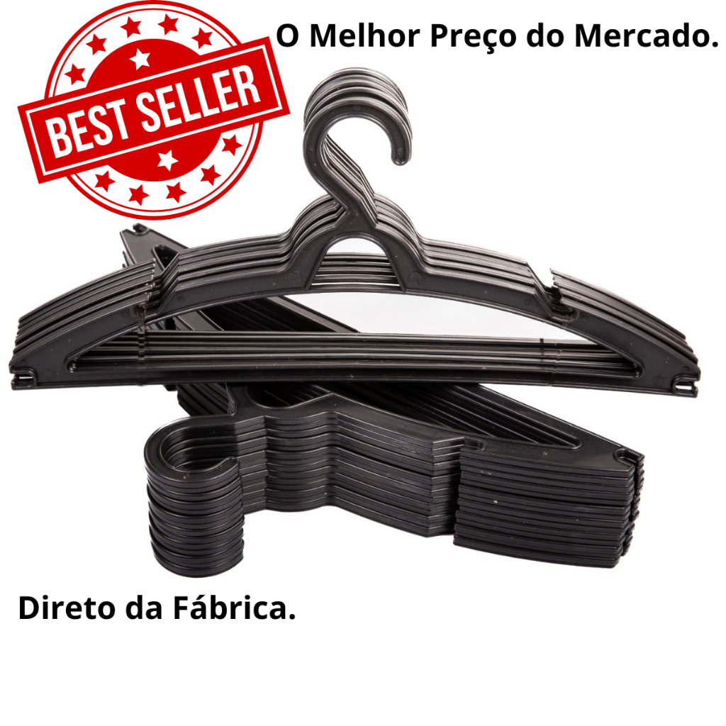 100 Cabides Preto Adulto Resistente Envio Imediato. em Oferta na Shopee