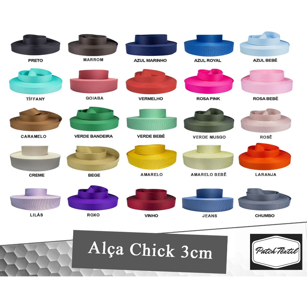 Alça Chick 3 Cm - Kit 5 Metros - Varias Cores