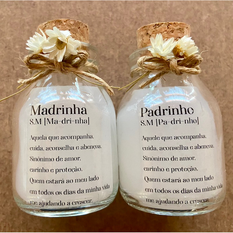 3 Velas * 1 Vela Aromática Padrinho + 1 Vela Aromáticas Madrinha de Batismo + 1 Vela Madrinha de consagração no Vidro com tampa de Cortiça / Batismo / Batizado 50cm INFORMAR O NOME DA CRIANÇA NO CHAT