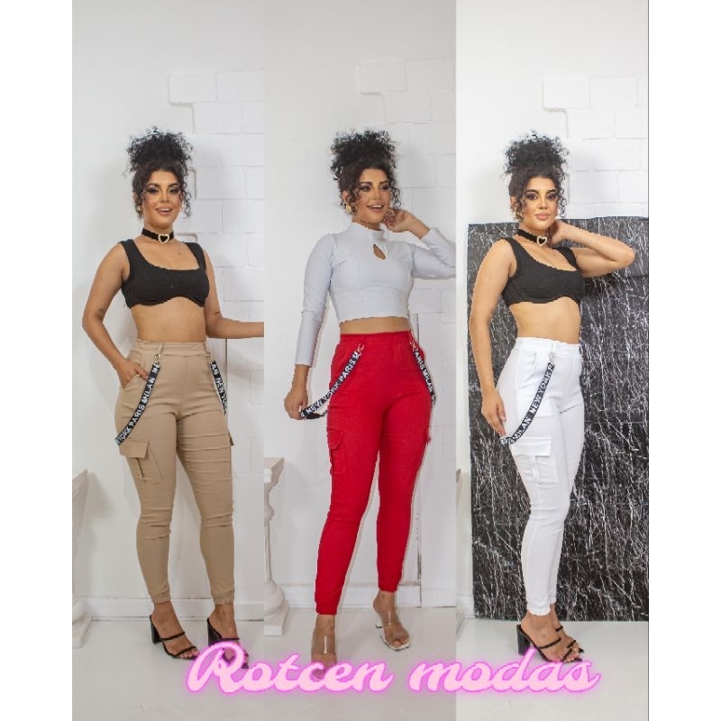 calça bengaline suspensório moda gringa em Oferta na Shopee