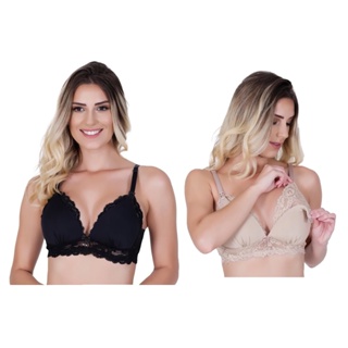 Kit 2 Sutiã Amamentação com Bojo Soft de Algodão e Renda Gestante Pós Parto em Oferta na Shopee