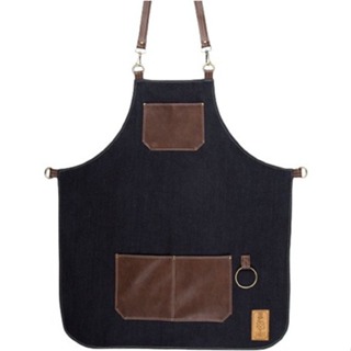 Avental em Jeans Preto com Couro Churrasco Barista Barbearia Salão Jardinagem Cozinha em Oferta na Shopee