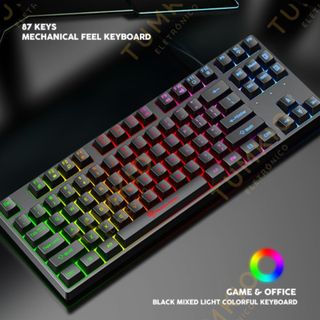 Teclado semimecânico com luzes coloridas e 87 teclas com fio