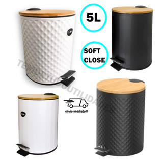 Lixeira Inox 5 Litros Com Tampa De Bambu Pedal e Cesto Removivel Clink